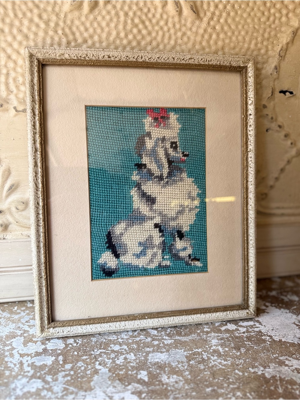 Vintage poodle dog needlepoint
